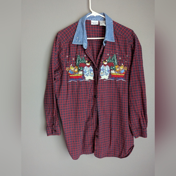 Vintage Bobbie Brooks Christmas Button Front Shirt Size 14. 100% Cotton Shirt. - Picture 1 of 5